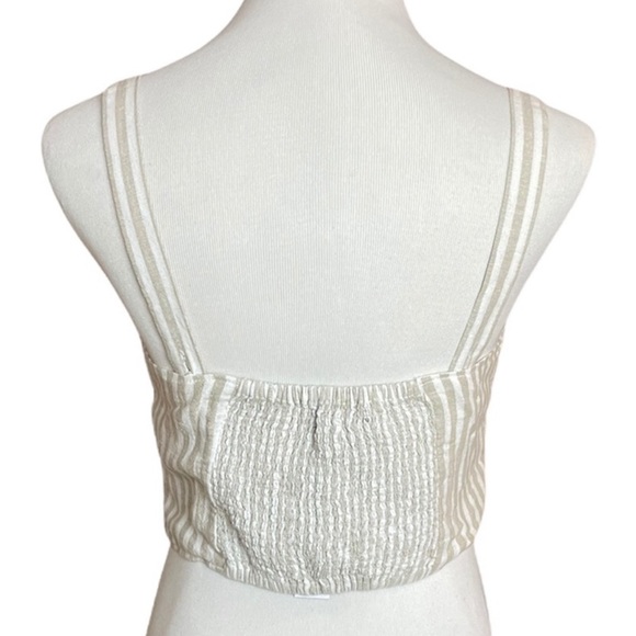 Sanctuary Bustier Linen Blend Stripe Crop Top with Smocked Back - Picture 4 of 9